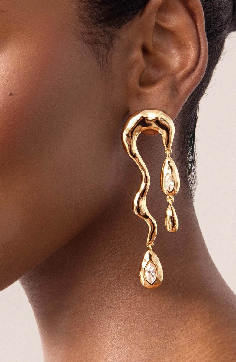 Ettika Melting Metal Drop Earrings, Alternate, color, Gold