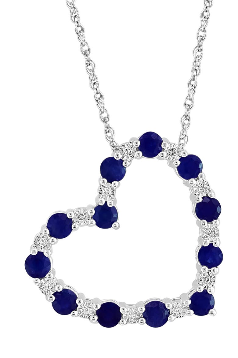 Sterling Silver Sapphire & Diamond Heart Pendant Necklace, Alternate, color, BLUE