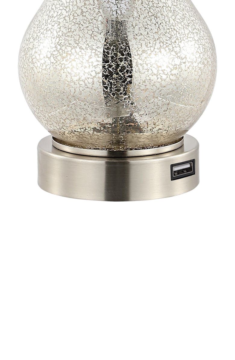 JONATHAN Y Dino 21" Farmhouse Industrial Iron/Glass LED Table Lamp with USB Charging Port, Silver, Alternate, color, Silver