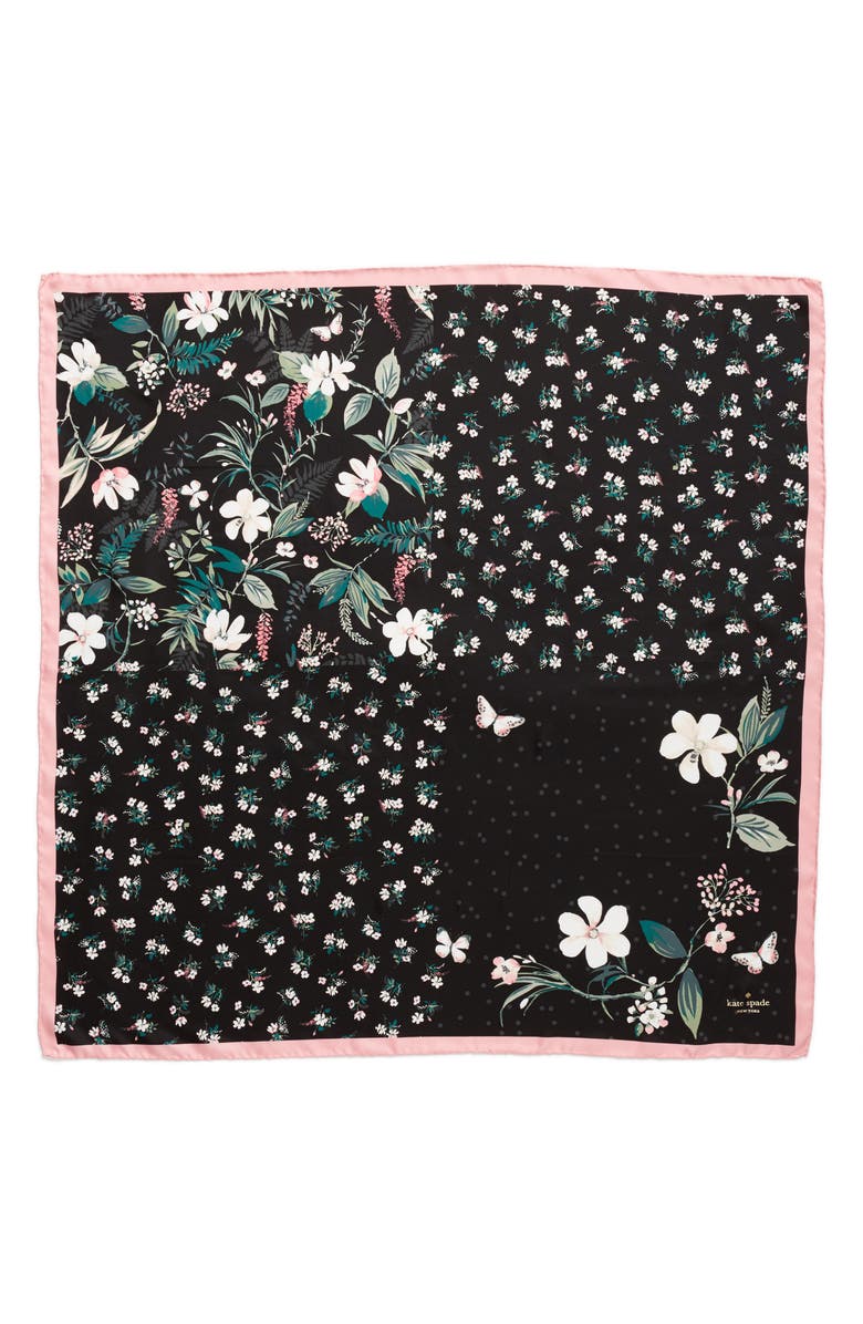 Kate Spade New York botanical patchwork square silk scarf, Alternate, color,