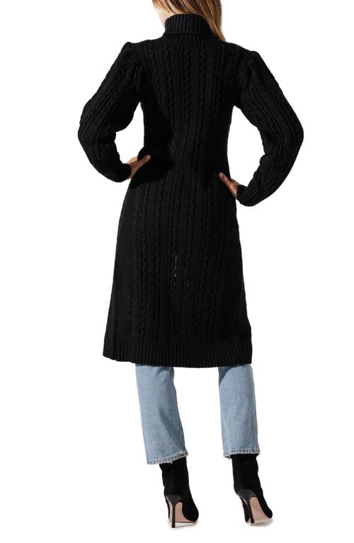Astr The Label Longline Cable Stitch Turtleneck Sweater In Black