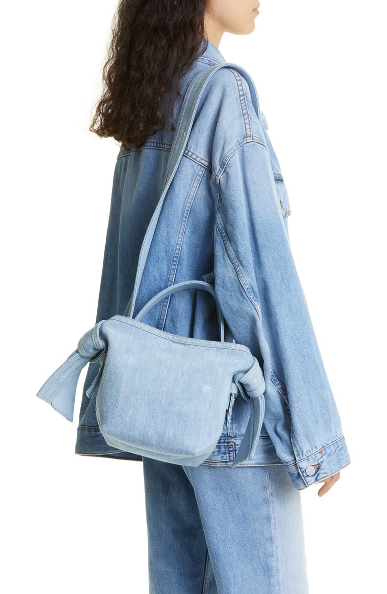 Acne Studios Mini Musubi Destroyed Denim Top Handle Bag, Alternate, color,
