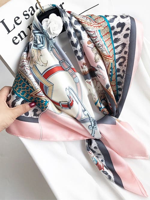 Silksilky 100% Mulberry Silk Printed Square Shawl Scarf In Pink