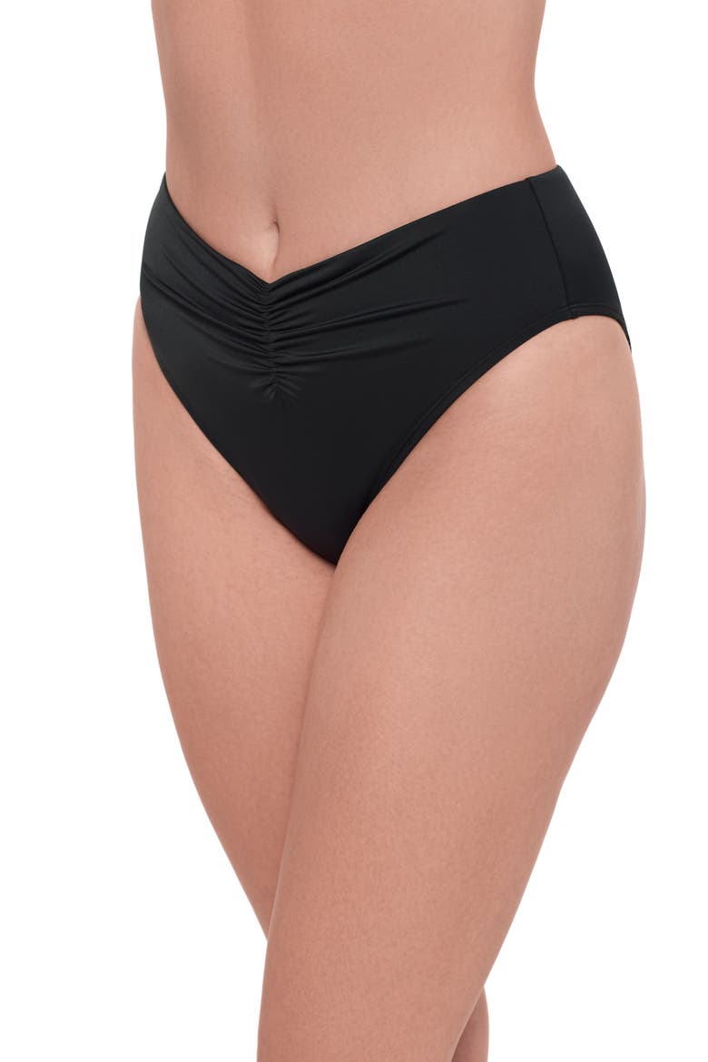 Smoothing and Sculpting Cinch Front High Cut Bikini Swimsuit Bottoms, Alternate, color, Onyx Black