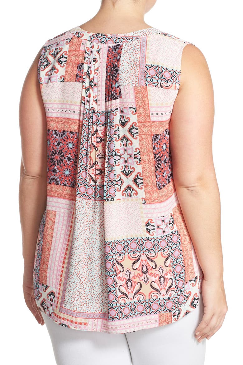 Print Pleat Back Sleeveless Top, Alternate, color, ARABESQUE PATCHWORK PINK