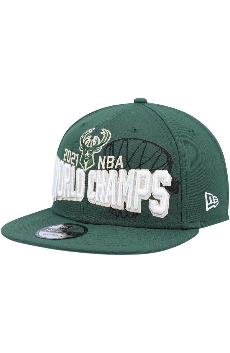 New Era Youth New Era Hunter Green Milwaukee Bucks 2021 NBA Finals Champions On The Court 9FIFTY Snapback Hat, Main, color, 