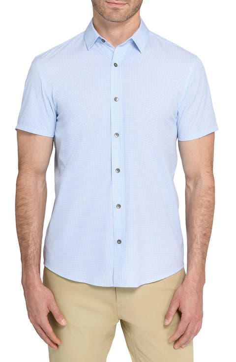 Trim Fit Houndstooth Short Sleeve Performance Button-Up Shirt
