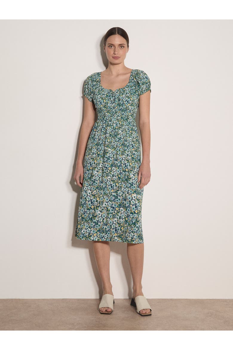 Milkmaid Midi Dress, Alternate, color, Aqua