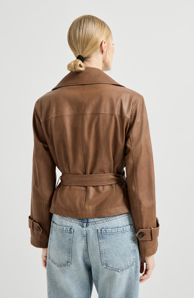 Brunello Cucinelli Vintage nappa Crop trenchcoat, Alternate, color, Brown