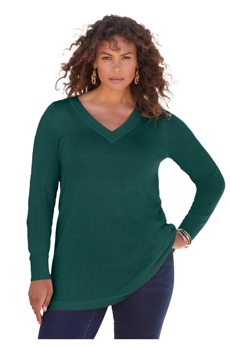 Plus Size Cashmore V Neck Sweater, Main, color, EMERALD GREEN