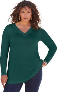 Roaman's Plus Size Cashmore V Neck Sweater