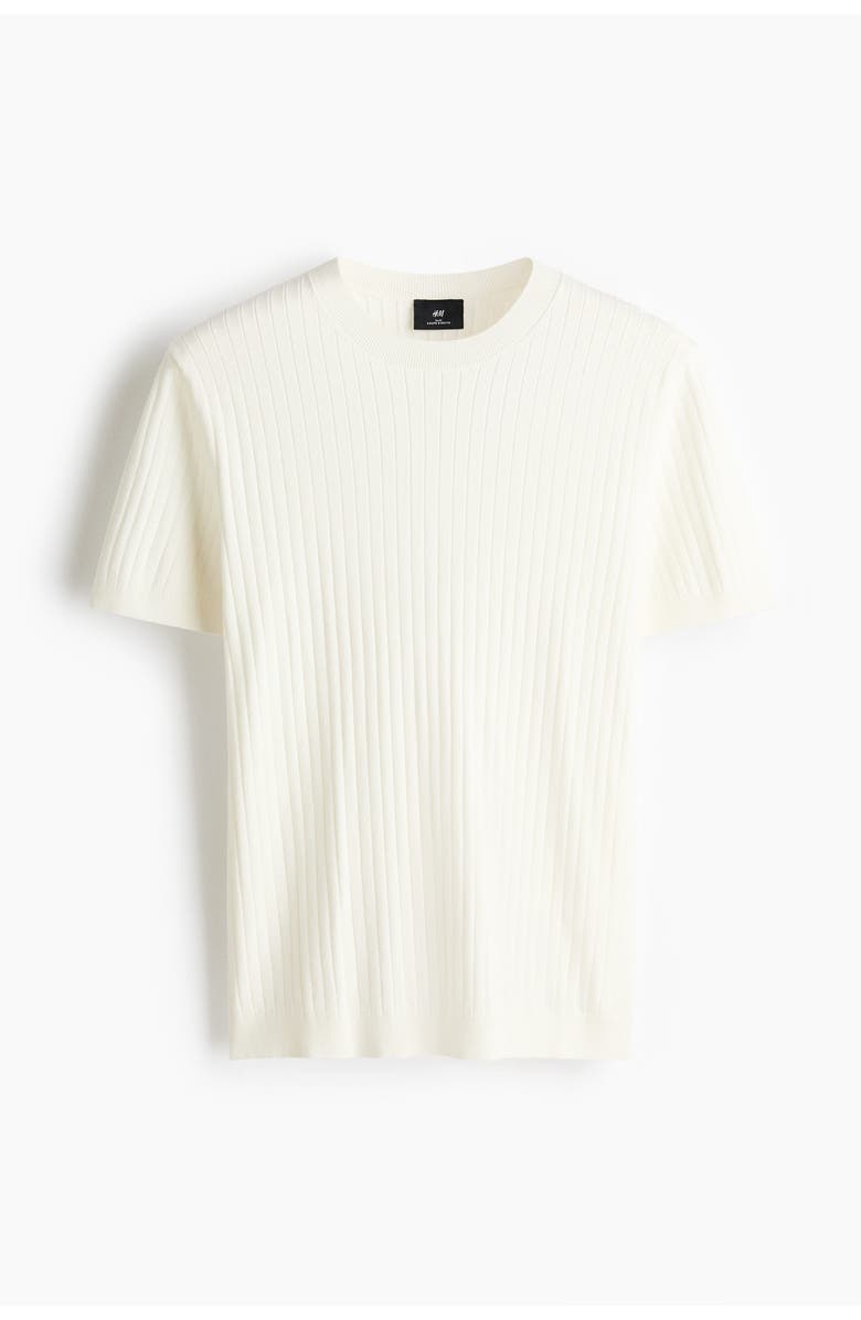 H&M Slim Fit Knitted T-shirt, Main, color, Cream