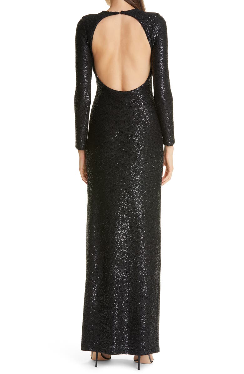 St. John Evening Sequin Open Back Long Sleeve Gown, Alternate, color, 