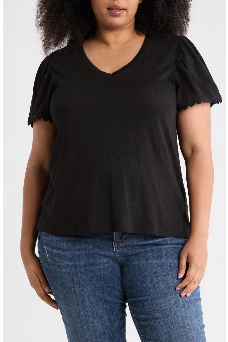 Scallop Trim T-Shirt, Main, color, BLACK