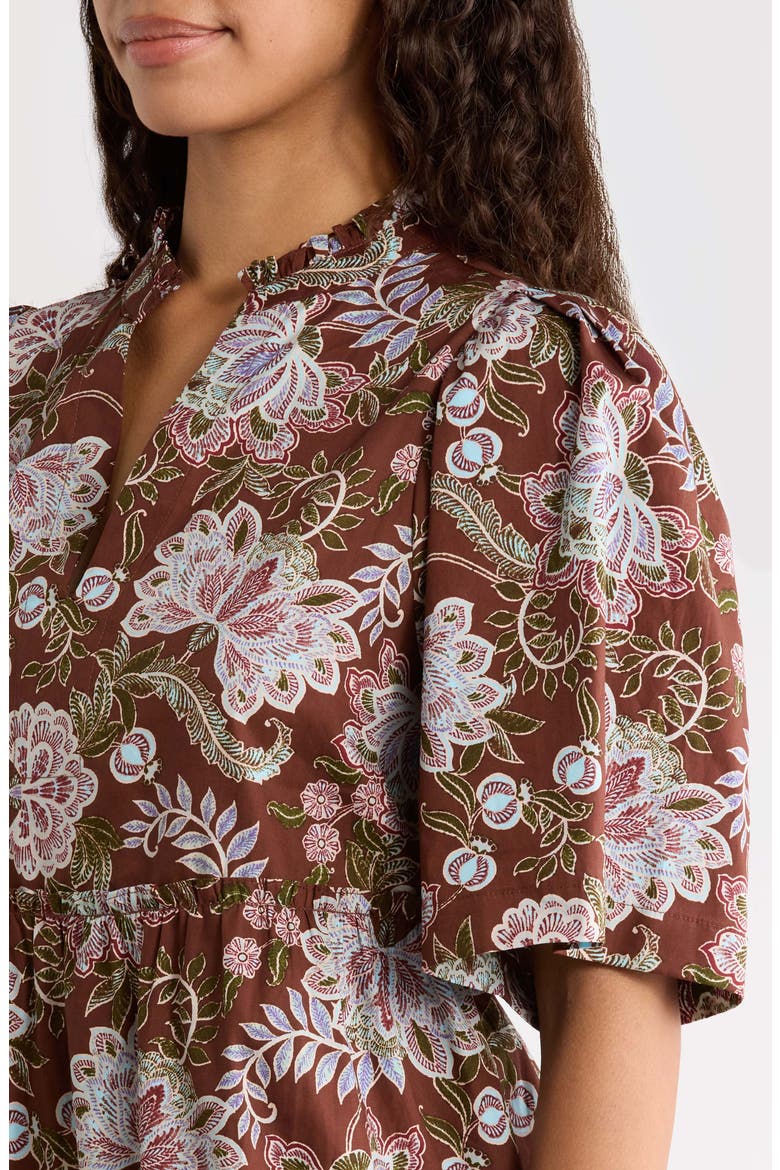 Floral Print Split Neck Shift Dress, Alternate, color, BROWN-FLORAL