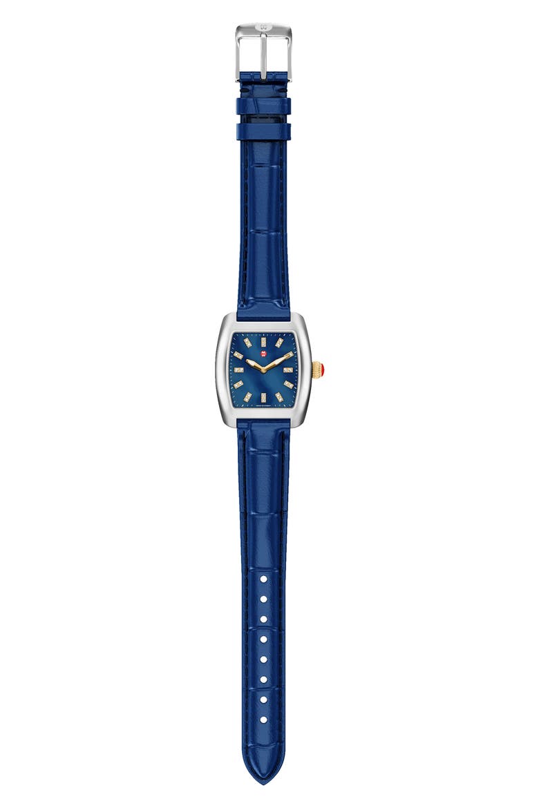 Urban Mini Diamond Croc Embossed Leather Strap Watch, 29mm, Alternate, color, SILVER/BLUE
