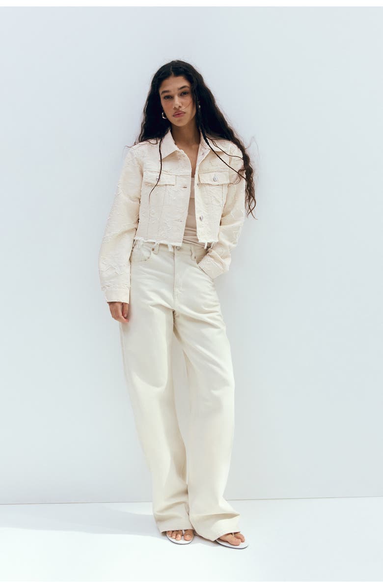H&M Cropped Twill Jacket, Alternate, color, Cream