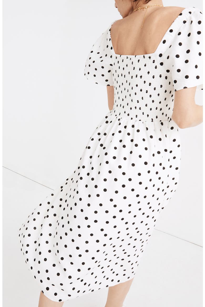 Lucie Smocked Linen Blend Midi Dress, Alternate, color, LIGHTHOUSE