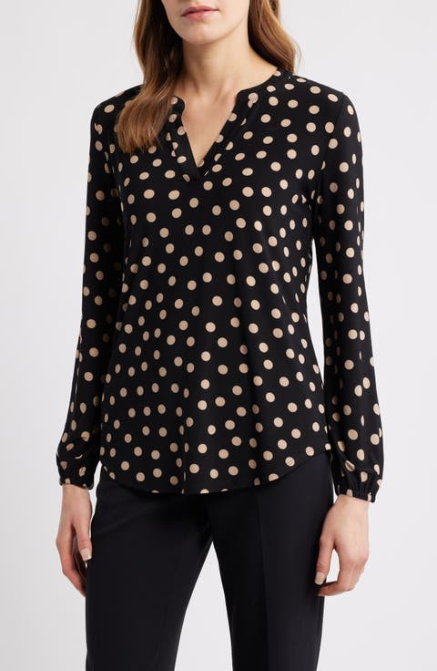 Polka Dot Split Neck Top (Regular & Petite)
