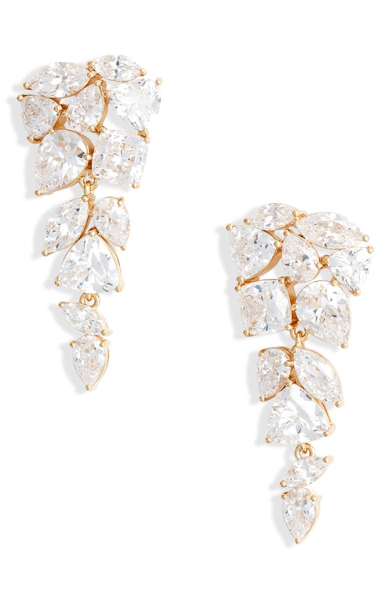 Nadri Deluxe Cluster Cubic Zirconia Drop Earrings, Main, color, Gold