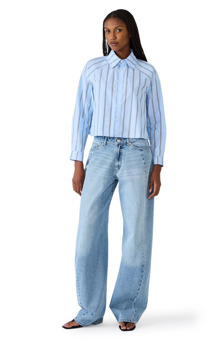 Steve Madden Tess Stripe Embellished Button-Up Crop Top, Alternate, color, Estate Blue