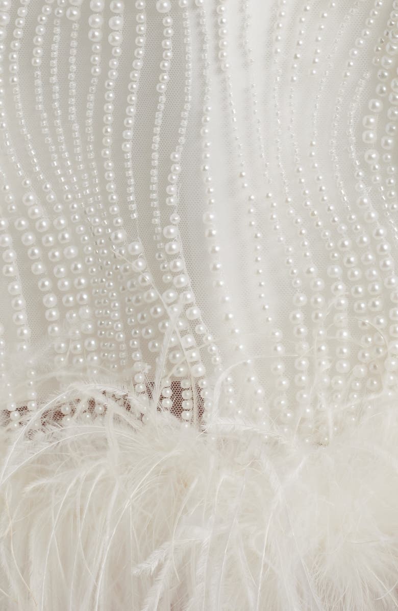 Delfi Collective Jenny Beaded Feather Trim Cocktail Minidress, Alternate, color, White Pearl