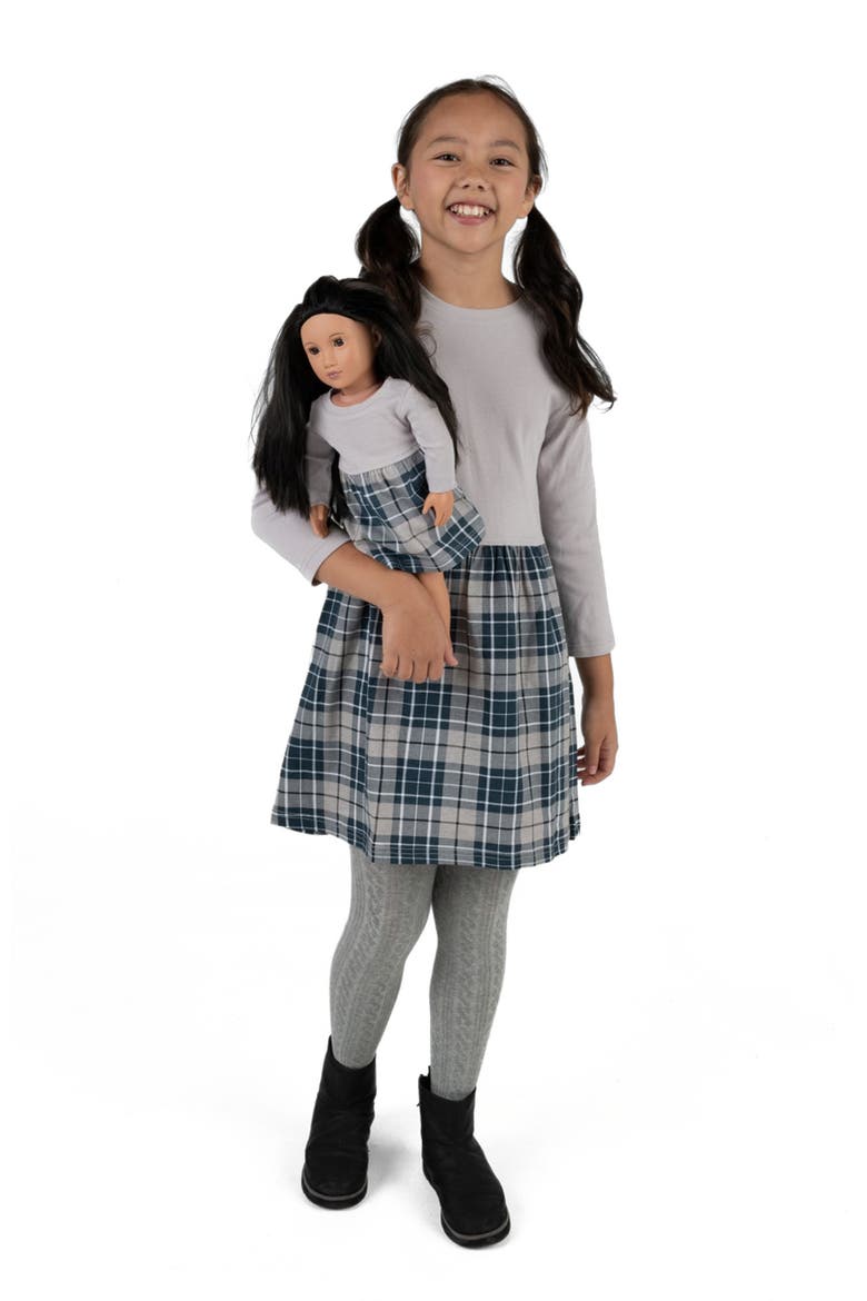 Girls Skirt Dress with Matching Doll Dress, 100% Cotton, Alternate, color, LIGHT GREY