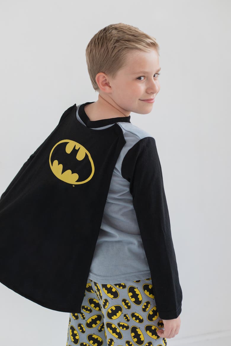Justice League Batman 3 Piece Pajama Shirt Pants and Cape Set, Alternate, color, Batman Gray Black