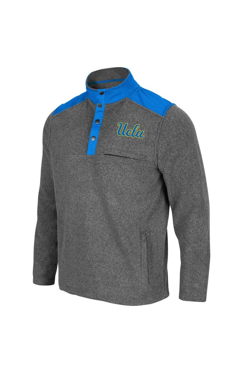 COLOSSEUM Men's Colosseum Heathered Charcoal/Blue UCLA Bruins Huff Snap Pullover, Alternate, color, Heather Charcoal