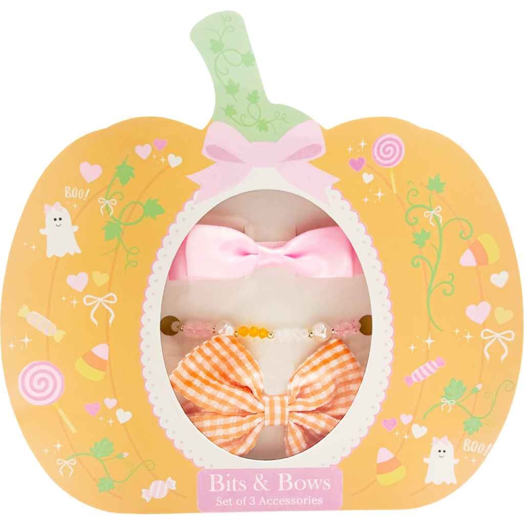 Bits & Bows Pumpkin Bows & Bracelet Halloween Gift Set In Multi