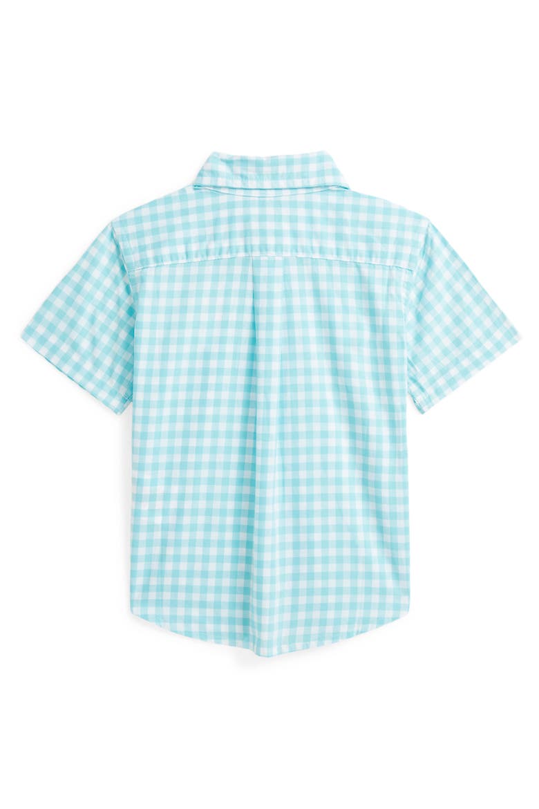 Check Short Sleeve Cotton Button-Down Oxford Shirt, Alternate, color, HAMMOND BLUE/ WHITE