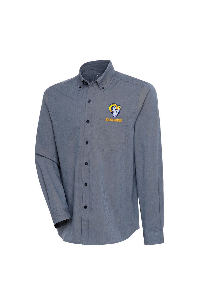ANTIGUA Men's Antigua  Navy/White Los Angeles Rams Compression Tri-Blend Long Sleeve Button-Down Shirt, Main, color, 