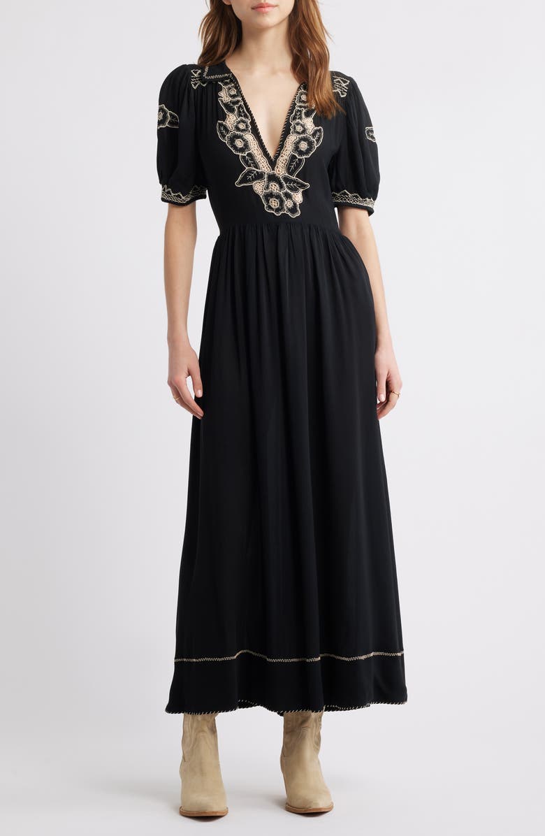 THE GREAT. The Elysian Floral Embroidered Georgette Maxi Dress, Main, color, 