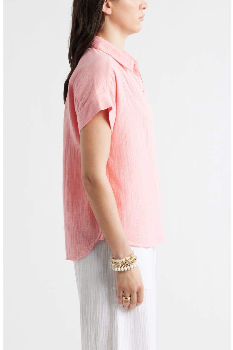 Cotton Gauze Button-Up Shirt, Alternate, color, PINK DIANTHUS