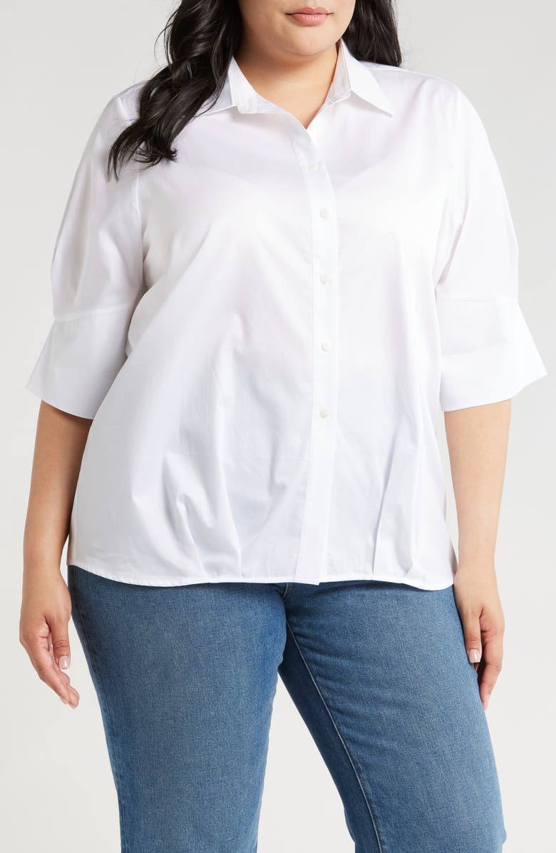 HARSHMAN Bernadina Elbow Sleeve Cotton Button-Up Shirt, Main, color, White