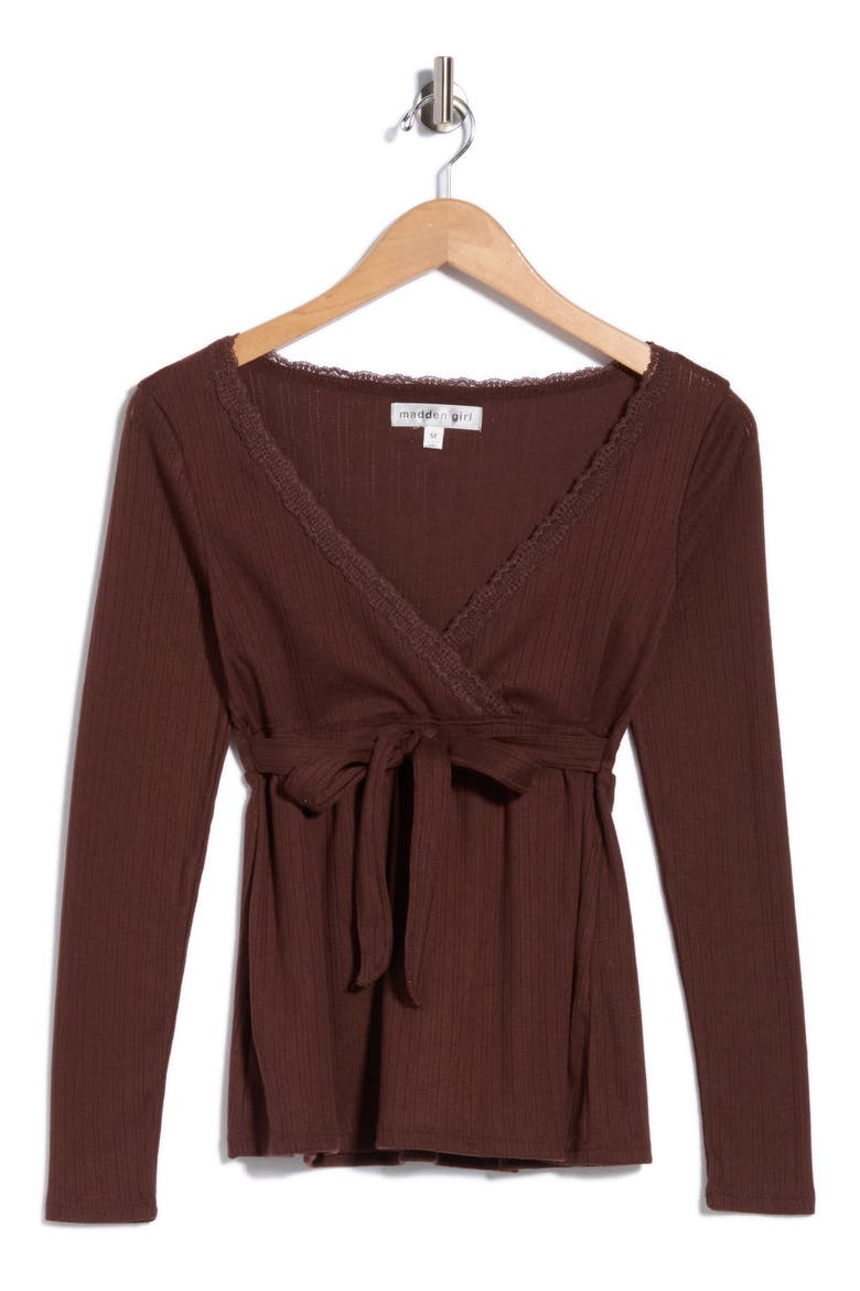 Surplice Babydoll Top, Alternate, color, CHESTNUT BROWN