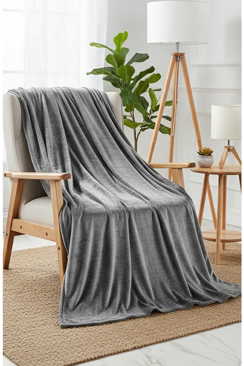 Plush Fleece Throw, Alternate, color, GRAY