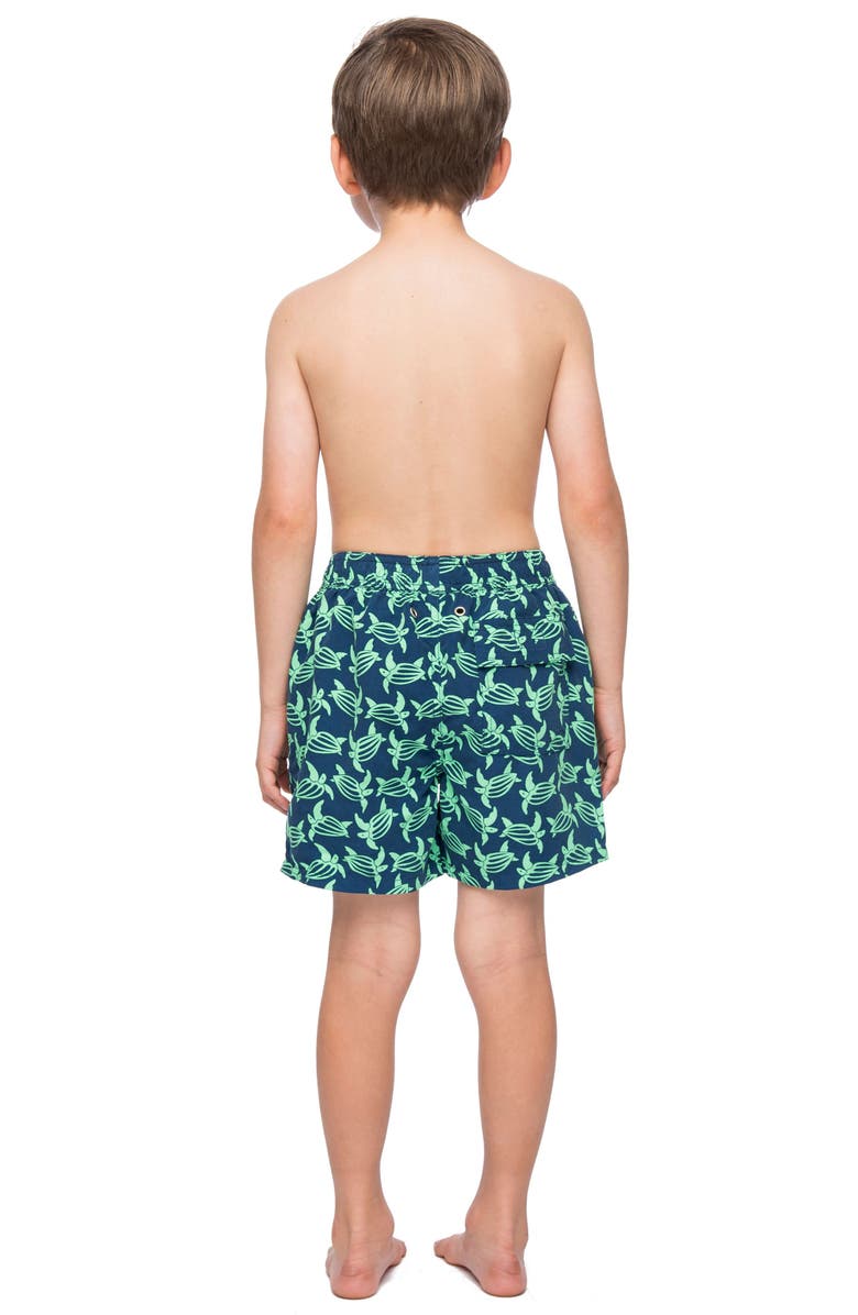 Tom & Teddy Kids' Turtle Print Swim Trunks, Alternate, color, Navy Green