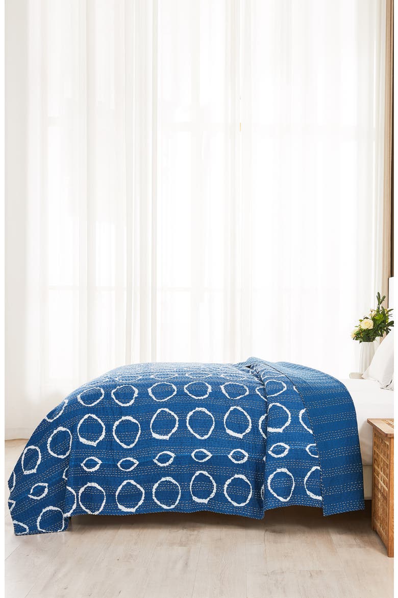 Circles Kantha Cotton Coverlet, Alternate, color, INDIGO
