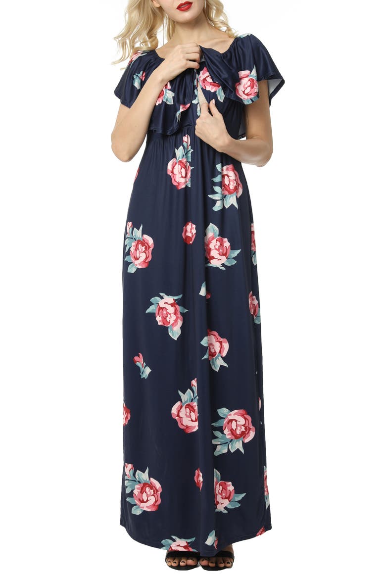Maddison Off the Shoulder Maxi Maternity Dress, Alternate, color, NAVY