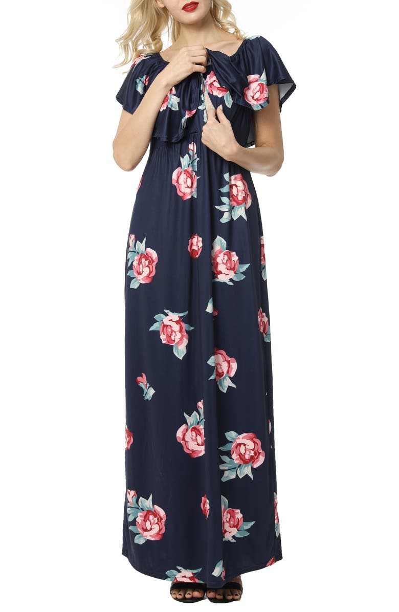 Kimi and Kai Maddison Off the Shoulder Maxi Maternity Dress, Alternate, color, 