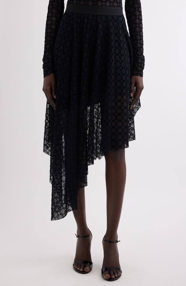 Givenchy Monogram 72 Embroidered Asymmetric Tulle Skirt, Main, color, 