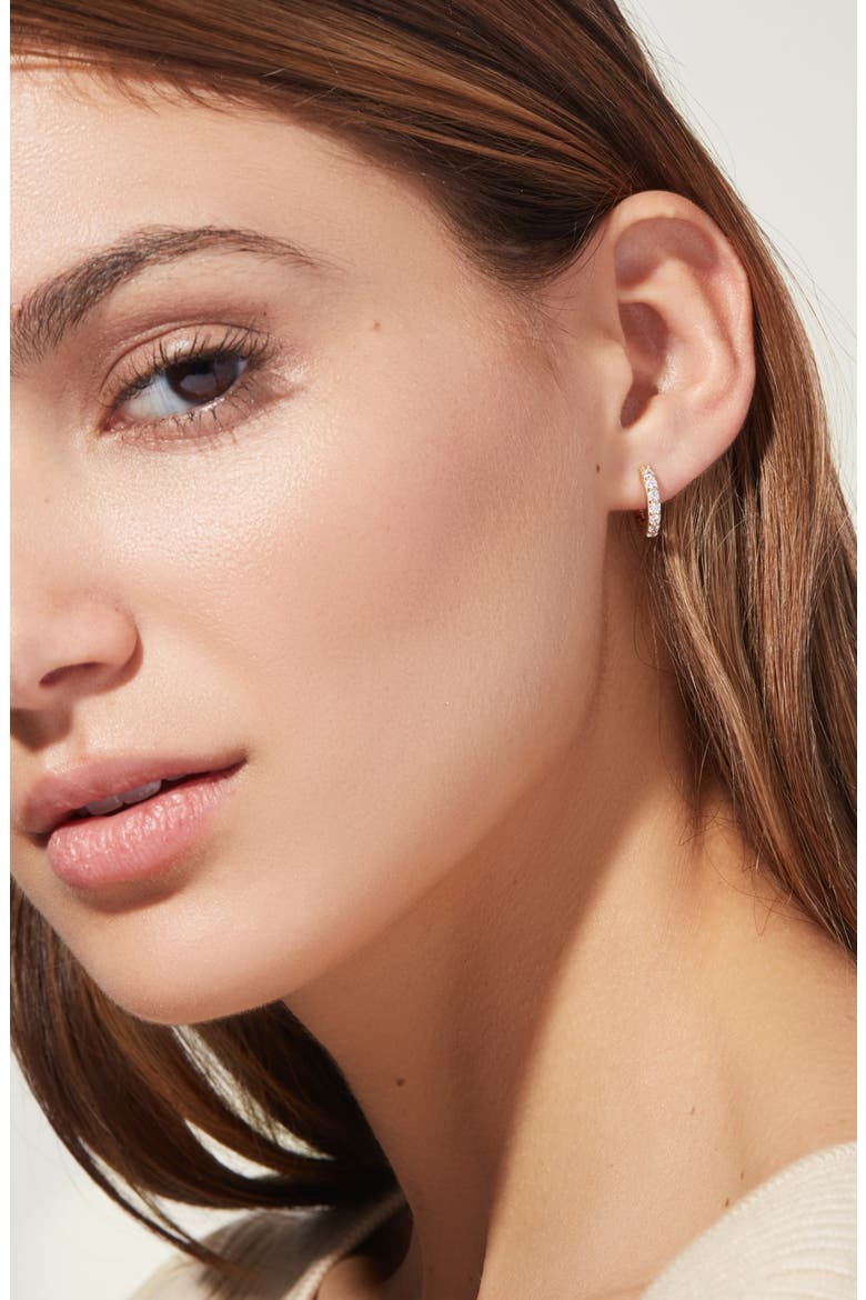 Suzanne Medium Cubic Zirconia Huggie Hoop Earrings, Alternate, color, GOLD CLEAR