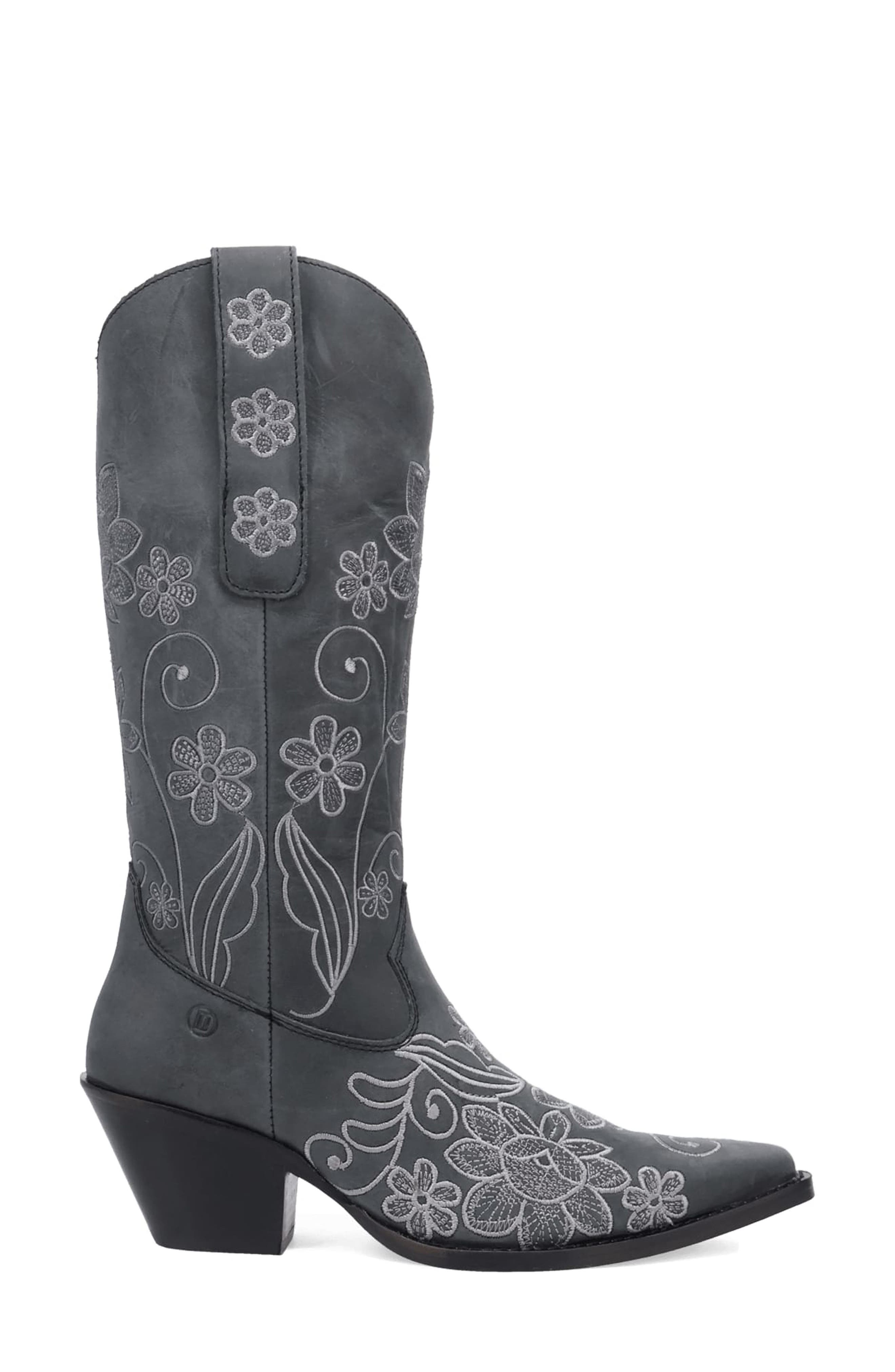 Dingo Swing Floral Embroidery Western Boot, Alternate, color, Black