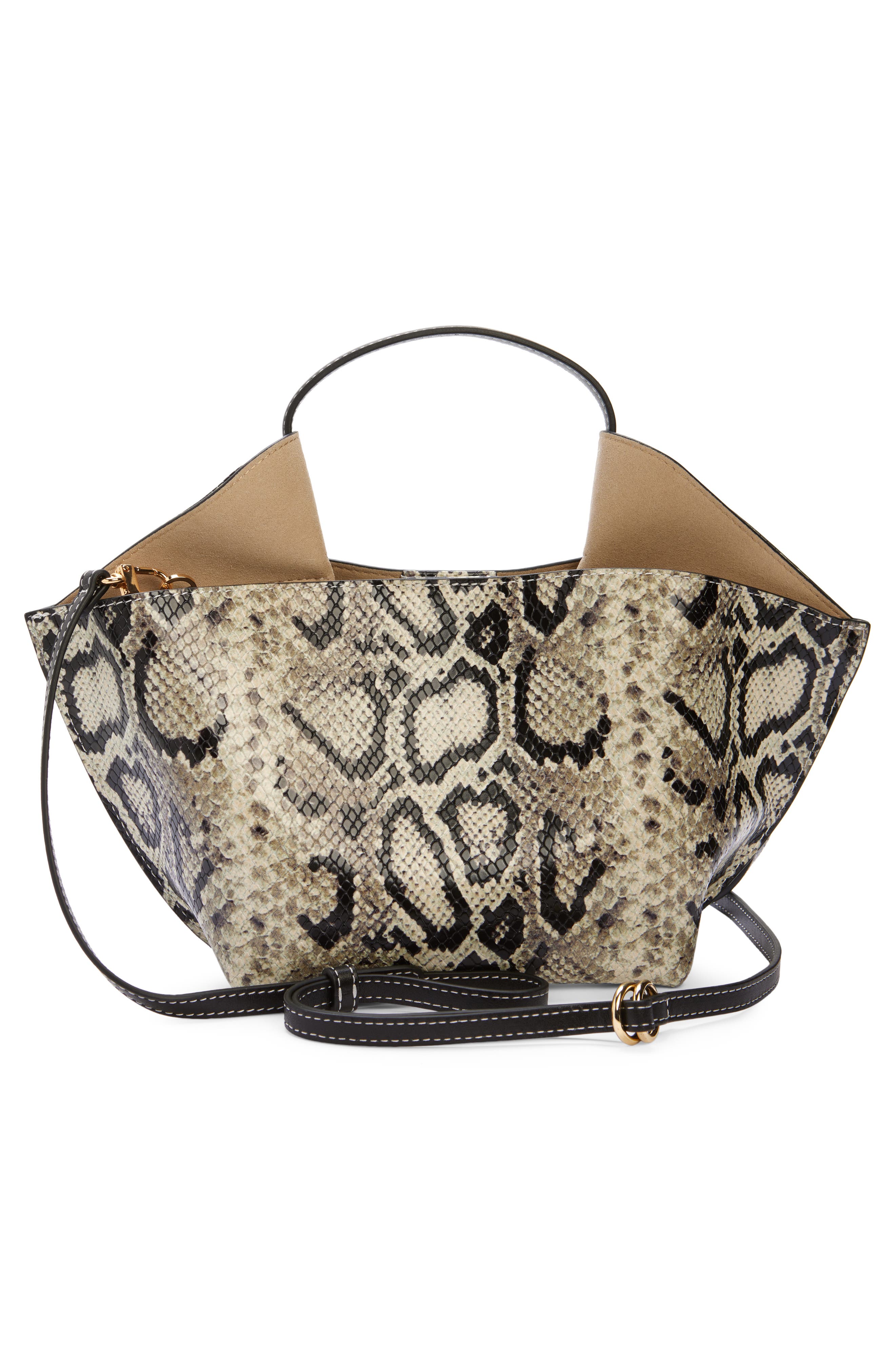 Ree Projects Mini Ann Snakeskin Embossed Leather Tote, Alternate, color, Python Black