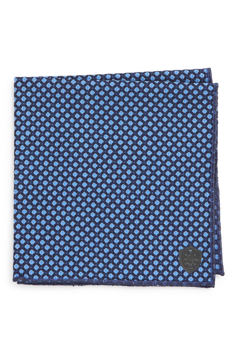 Diamond Jacquard Wool Pocket Square, Main, color, BLUE