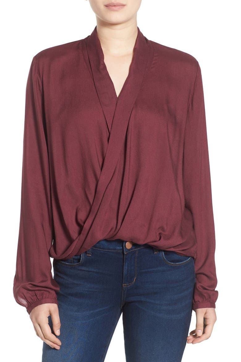 Cross Front Woven Blouse, Main, color, BURGUNDY STEM