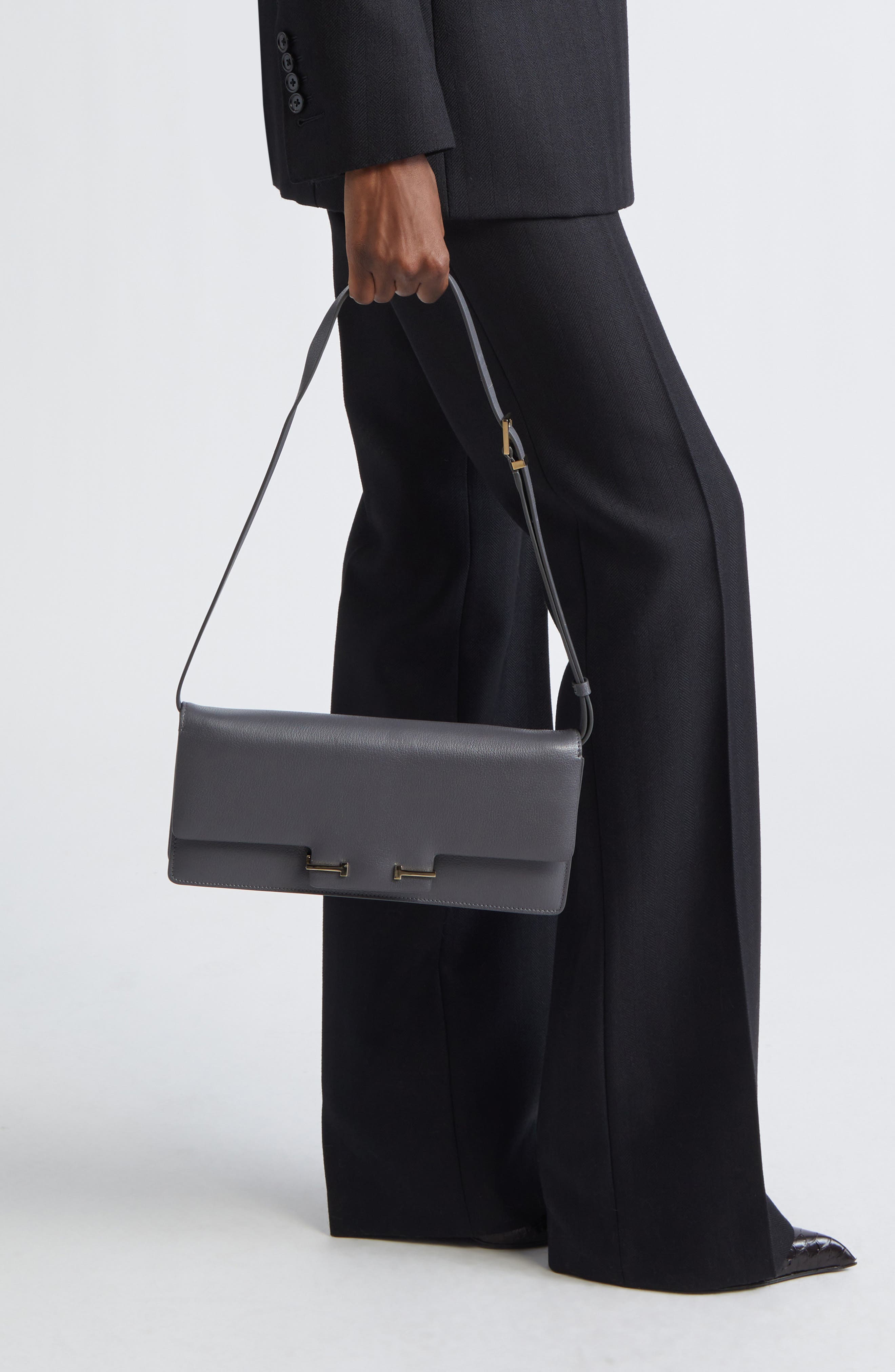 Leather East/West Shoulder Bag, Alternate, color, 1G007 GREY