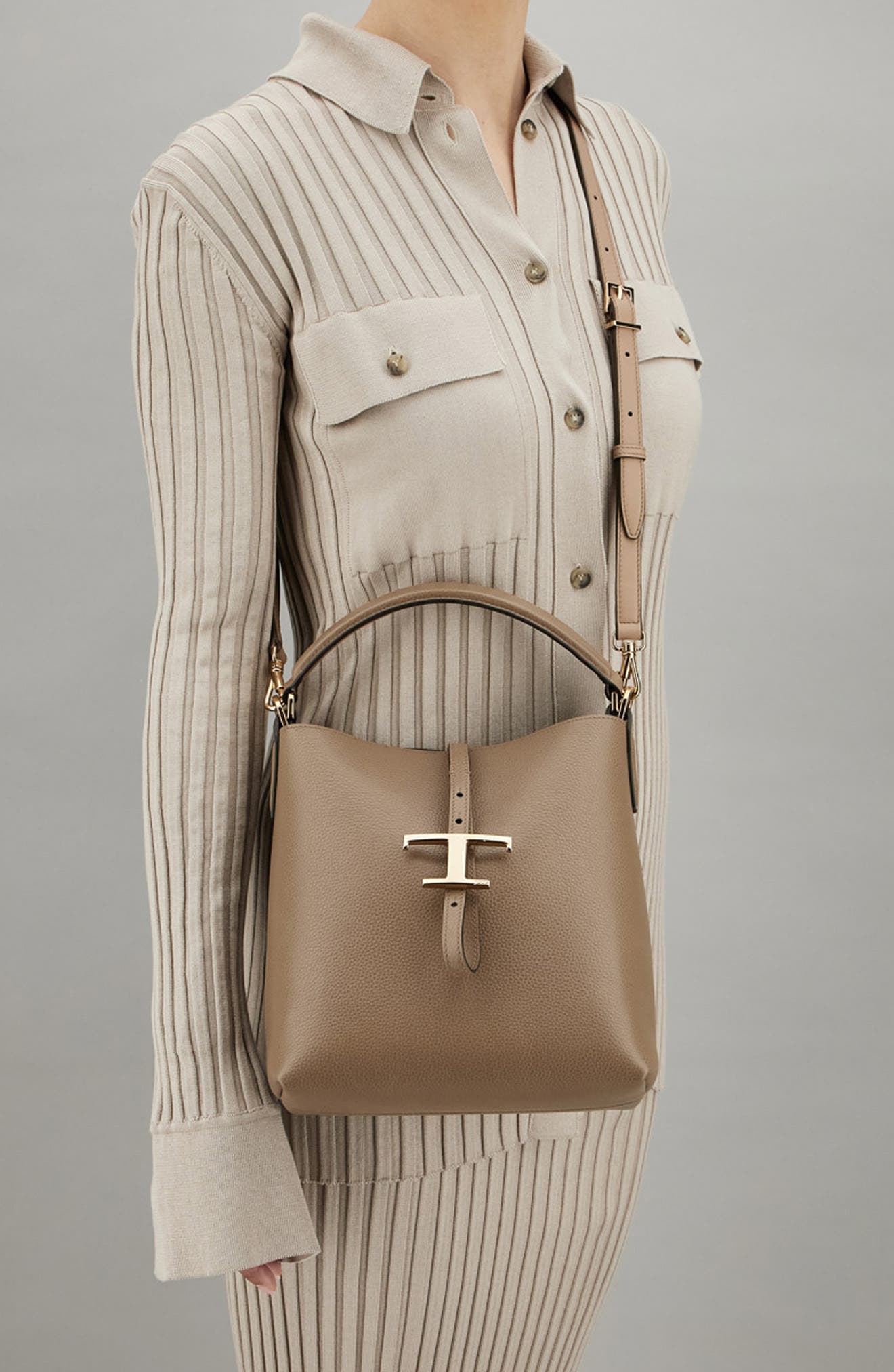 Tod's Leather Handbag, Alternate, color, Creta Chiaro