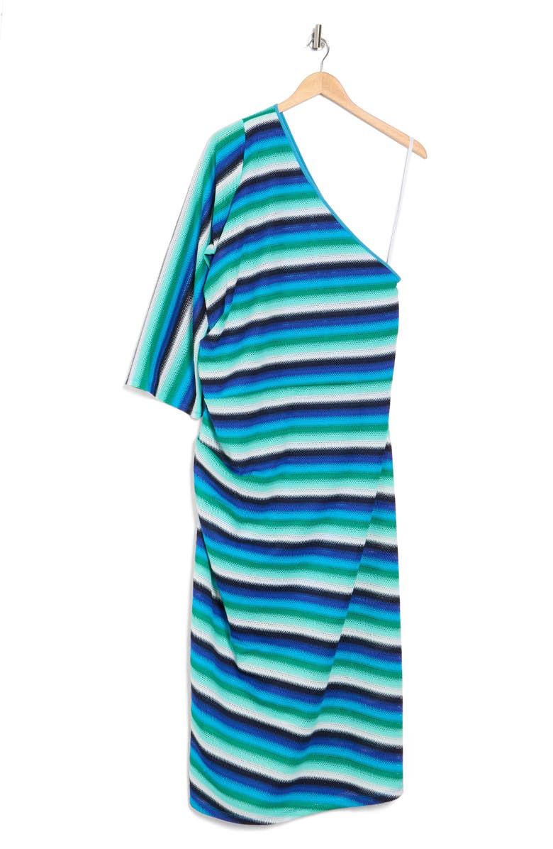 Donna Morgan Stripe One-Shoulder Ruched Shift Dress, Alternate, color, Blue Combo 2